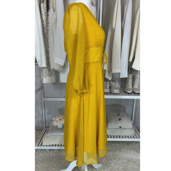 Le Lis Women’s Size M Yellow Polka Dot Lace Up Waist Lined A Line Dress #0481 - Picture 3 of 14